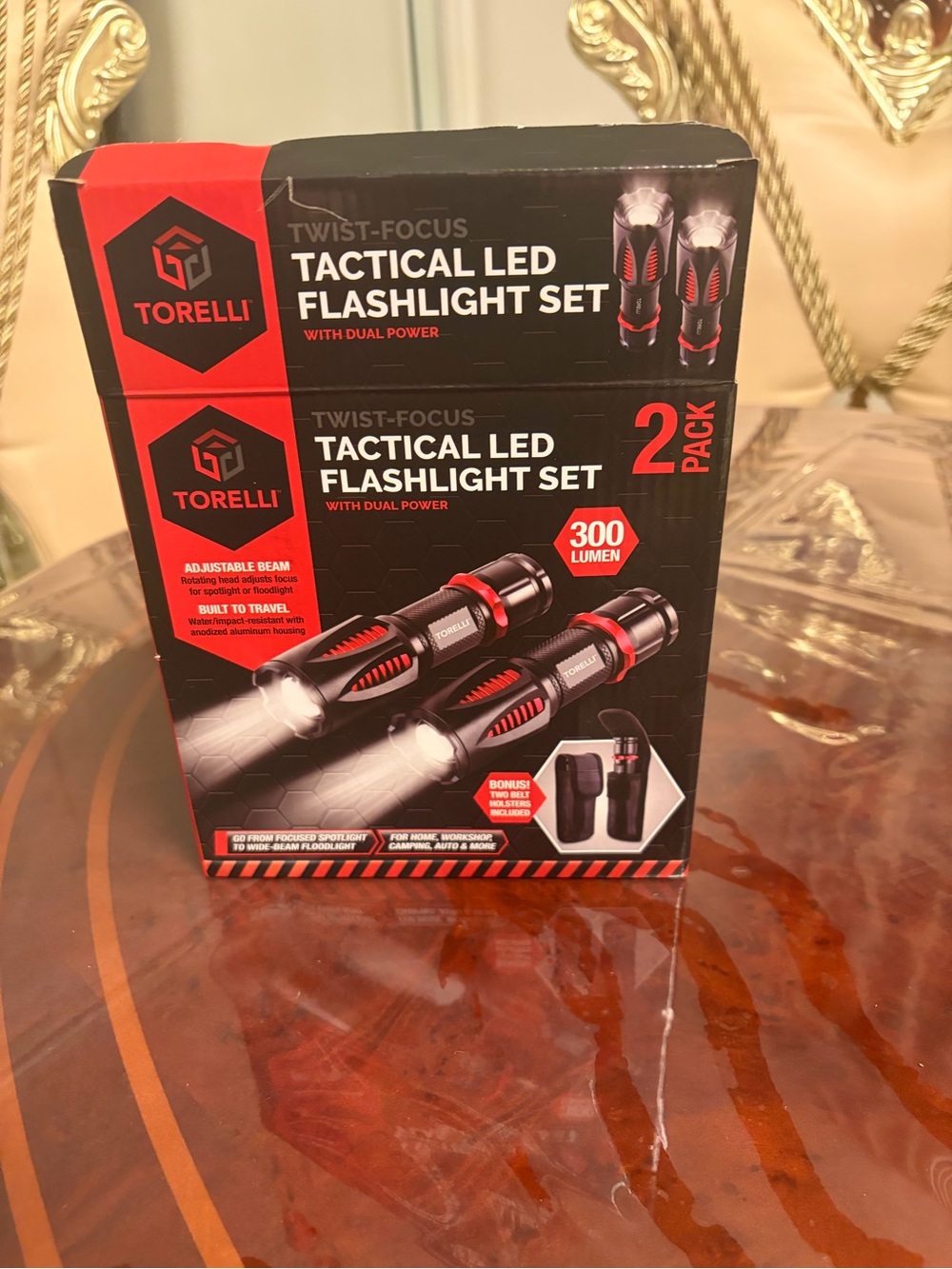 Twist-Focus Tactical LED Flashlight Set - Black & Red (2 Pack)